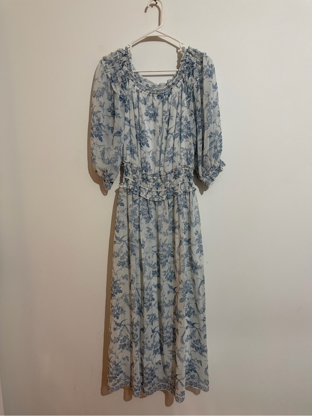 Max Studio Cream Maxi Dress with Blue Floral Print